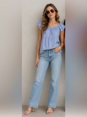 BCBGMaxAzria Navy and White Striped  SILK BLOUSE